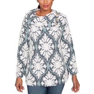 Ruby Rd Petite Large Medallion Jacquard Cowl Neck Sweater NWT Cozy